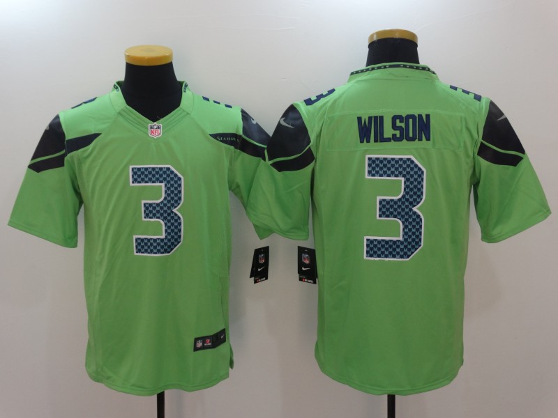 Men's Seattle Seahawks #3 Russell Wilson Green Jersey